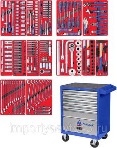 Набор инструментов "ПРОФИ" в синей тележке, 299 предметов МАСТАК 52-299B Мастак