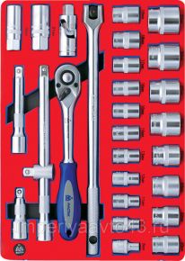 Набор торцевых головок 1/2" с принадлежностями, ложемент, 28 предметов МАСТАК 5-004228 King Tony