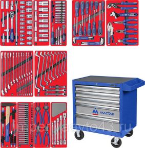 Набор инструментов "МАСТЕР" в синей тележке, 205 предметов МАСТАК 52-205B King Tony