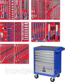 Набор инструментов "ЛИДЕР" в синей тележке, 270 предметов МАСТАК 52-270B Мастак